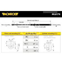 ML6178 Monroe Амортизатор двери багажника для Opel Astra J 2010-2017