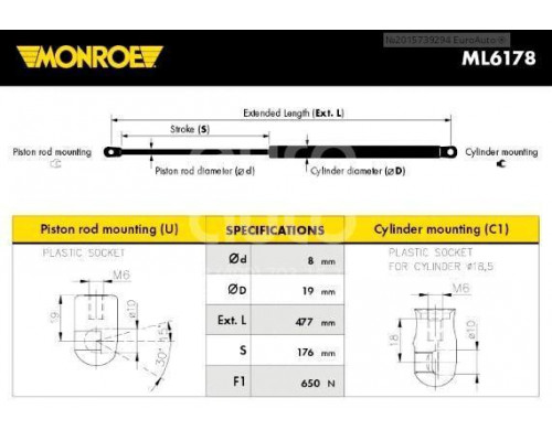 ML6178 Monroe Амортизатор двери багажника для Opel Astra J 2010-2017