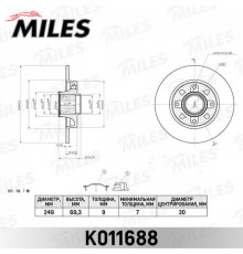 K011688 Miles Диск тормозной задний