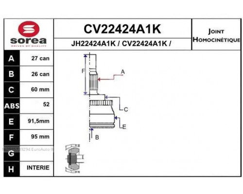 CV22424A1K EAI  ШРУС наружный передний для Hyundai Santa Fe (SM)/ Santa Fe Classic 2000-2012