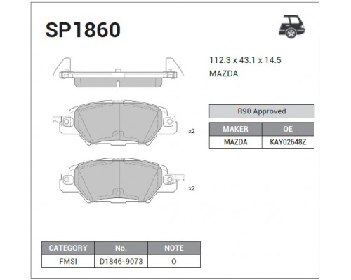 SP1860 Sangsin Колодки тормозные задние дисковые к-кт