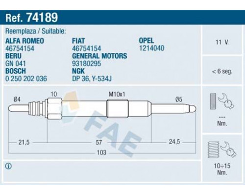 74189 FAE Свеча накаливания