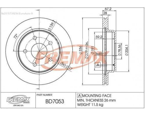 BD7053 Fremax Диск тормозной передний вентилируемый