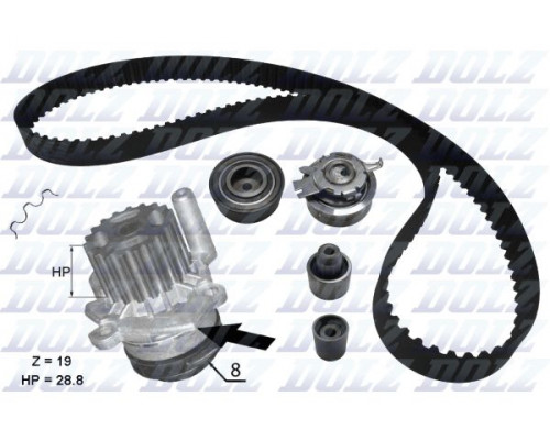 KD100 Dolz Насос водяной (помпа) + к-кт ремня ГРМ