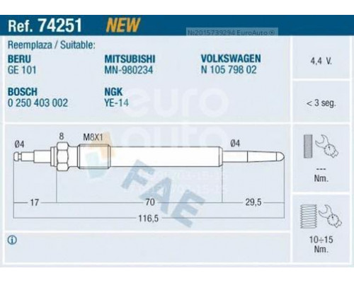 74251 FAE Свеча накаливания