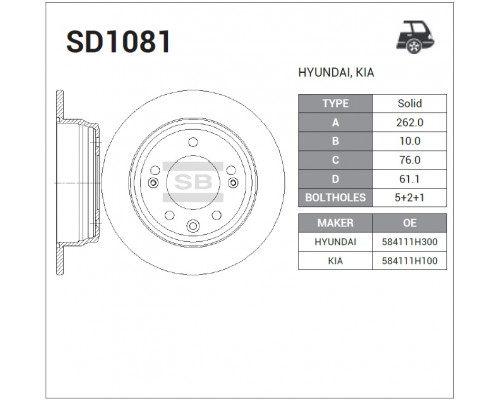 SD1081 Sangsin Диск тормозной задний