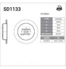 SD1133 Sangsin Диск тормозной задний для Hyundai ix55 2007-2013