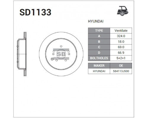 SD1133 Sangsin Диск тормозной задний для Hyundai ix55 2007-2013