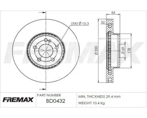 BD0432 Fremax Диск тормозной передний вентилируемый для Mercedes Benz W205 C-Klasse 2014-2021