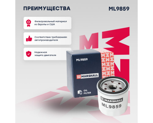 Фильтр масляный Chevrolet Aveo I 08- / Cobalt 14- / Spark III 10-; Daewoo Gentra II 13- (ML9859) Фильтр масляный Chevrolet Aveo I 08- / Cobalt 14- / Spark III 10-; Daewoo Gentra II 13- (ML9859)