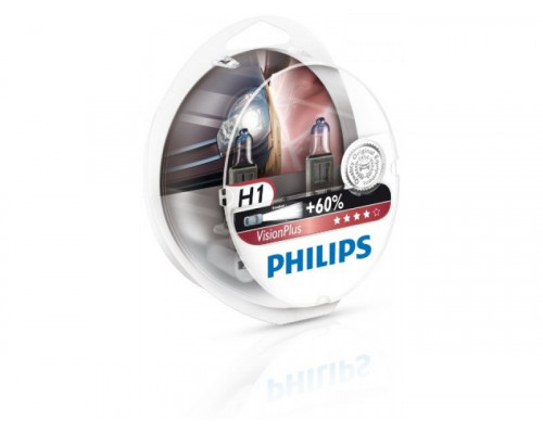 Лампы PHILIPS Vision Plus H1,12V 60/55W, +60% (Комплект - 2 шт.)