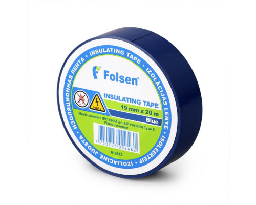 Изоляционная лента Folsen 19мм-20м синяя, пламягасящая