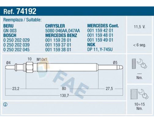74192 FAE Свеча накаливания