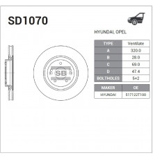 SD1070 Sangsin Диск тормозной передний вентилируемый