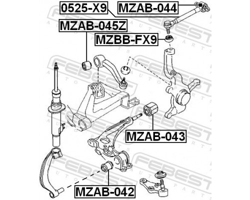 MZAB-044 FEBEST Сайлентблок продольной тяги задний (п.п.к.) для Mazda Xedos-9 1993-2002