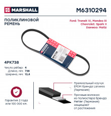 Ремень поликлиновой 4PK738 Ford Transit VI 00-; Chevrolet Spark II 05-; Daewoo Matiz 98- (M6310294)