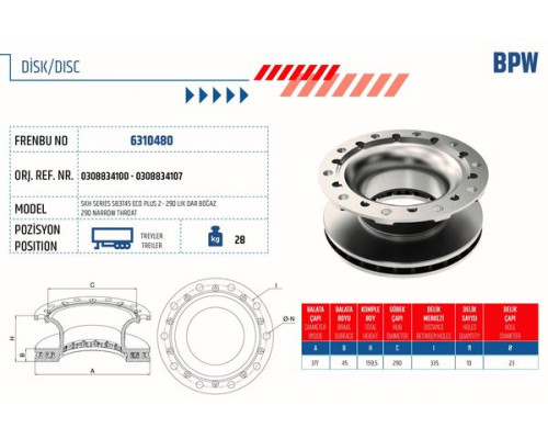 6310480 FRENBU Диск тормозной задний для BPW ECO MAX 1996>