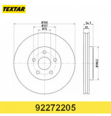 92272205 Textar Диск тормозной передний вентилируемый для Jeep Grand Cherokee (WK2) 2010-2022