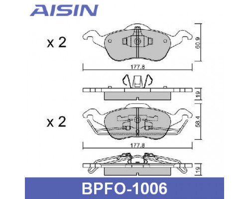 BPFO-1006 Aisin Колодки тормозные передние к-кт для Ford Focus I 1998-2005