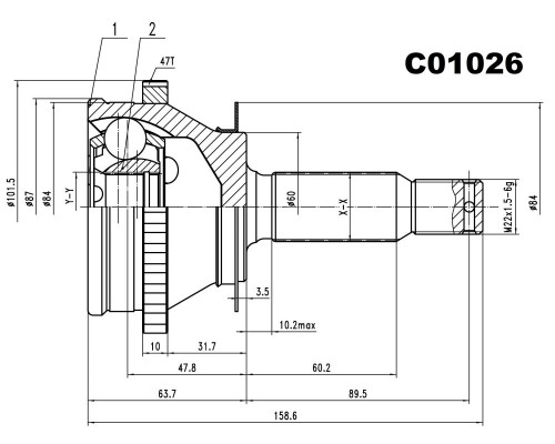 C01026 Sangsin ШРУС наружный передний для Hyundai Trajet 2000-2009