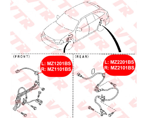 MZ2201BS VTR Датчик ABS задний левый для Mazda 323 (BJ) 1998-2003