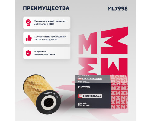 Фильтр масляный MB C-Class (W202) 93- / E-Class (W124, W210) 93- / Sprinter I 95- / Vito I (W638) 95- (ML7998) Фильтр масляный MB C-Class (W202) 93- / E-Class (W124, W210) 93- / Sprinter I 95- / Vito I (W638) 95- (ML7998)