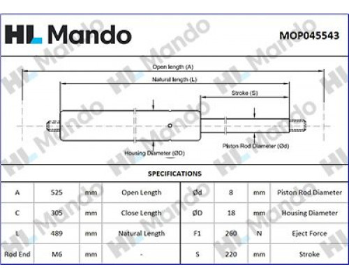MOP045543 Mando Амортизатор капота