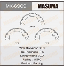 MK6909 Masuma Колодки ручного тормоза к-кт для Mitsubishi Pajero/Montero IV (V8, V9) 2007-2021