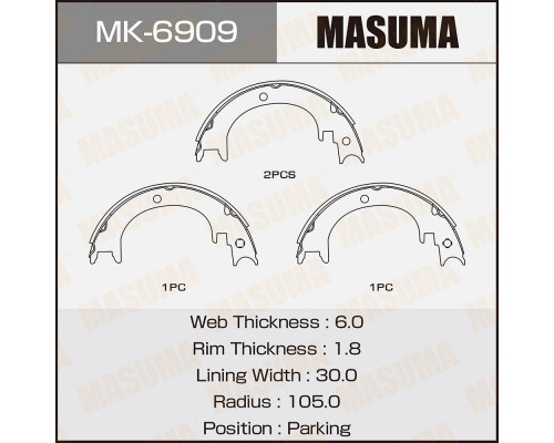 MK6909 Masuma Колодки ручного тормоза к-кт для Mitsubishi Pajero/Montero IV (V8, V9) 2007-2021