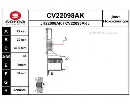 CV22098AK EAI ШРУС наружный передний