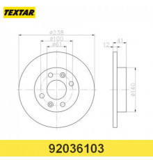 92036103 Textar Диск тормозной передний не вентилируемый
