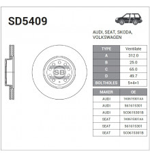 SD5409 Sangsin Диск тормозной передний вентилируемый