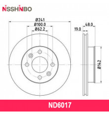 ND6017 Nisshinbo Диск тормозной передний вентилируемый для Hyundai Getz 2002-2010