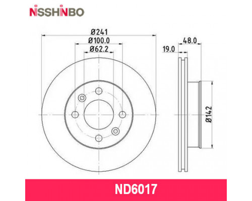 ND6017 Nisshinbo Диск тормозной передний вентилируемый для Hyundai Getz 2002-2010