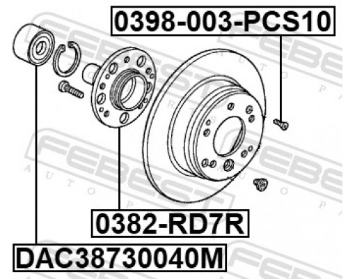 0398-003-PCS10 FEBEST Болты крепления тормозных дисков к-кт