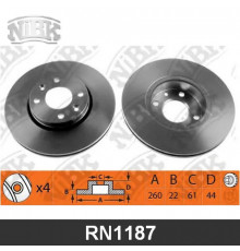 RN1187 NiBK Диск тормозной передний вентилируемый