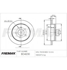 BD-4230 Fremax Диск тормозной задний для Mercedes Benz W163 M-Klasse (ML) 1998-2004