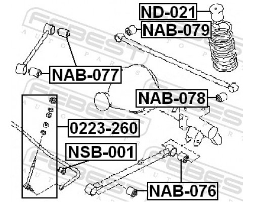 NAB-078 FEBEST Сайлентблок передней поперечной тяги