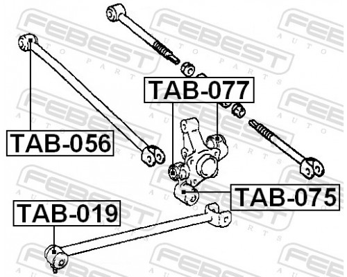 TAB-019 FEBEST Сайлентблок продольной тяги передний (п.з.к.) для Toyota Avensis I 1997-2003