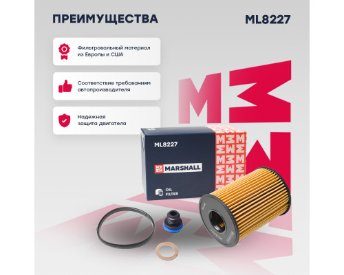 Фильтр масляный Hyundai Sonata VIII 19-; Kia K5 20- / Sorento IV 20- (ML8227) Фильтр масляный Hyundai Sonata VIII 19-; Kia K5 20- / Sorento IV 20- (ML8227)