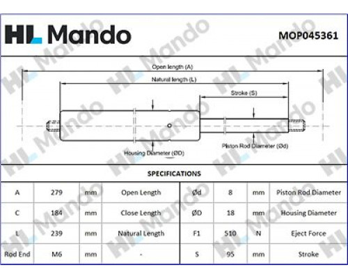 MOP045361 Mando Амортизатор крышки багажника