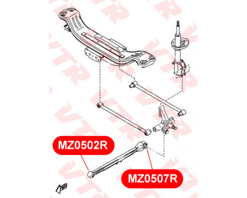 MZ0507R VTR Сайлентблок продольной тяги задний (п.з.к.) для Mazda 626 (GF) 1997-2002