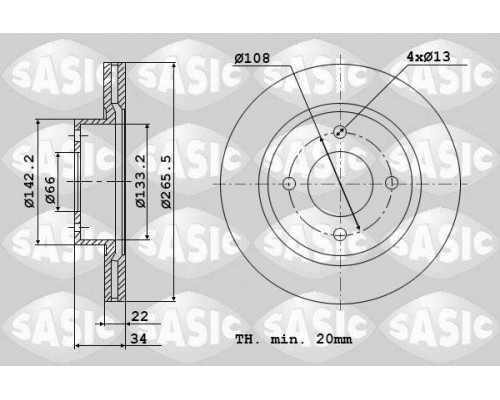 2464W14J Sasic Диск тормозной передний вентилируемый