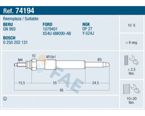 74194 FAE Свеча накаливания