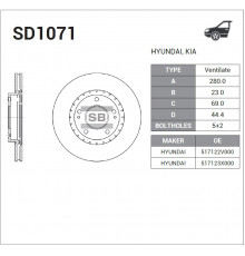 SD1071 Sangsin Диск тормозной передний вентилируемый