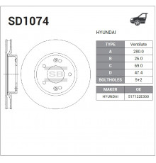 SD1074 Sangsin Диск тормозной передний вентилируемый