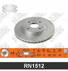 RN1512 NiBK Диск тормозной передний вентилируемый