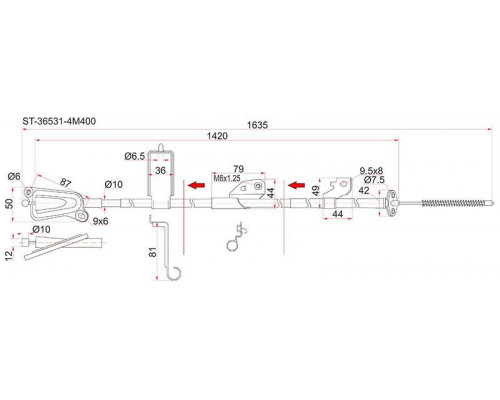 ST-36531-4M400 SAT Трос стояночного тормоза левый для Nissan Almera Classic (B10) 2006-2013