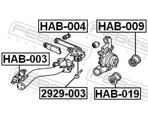 HAB-003 FEBEST Сайлентблок заднего прод. рычага передн.