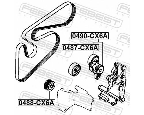 0490-CX6A FEBEST Ролик-натяжитель ручейкового ремня